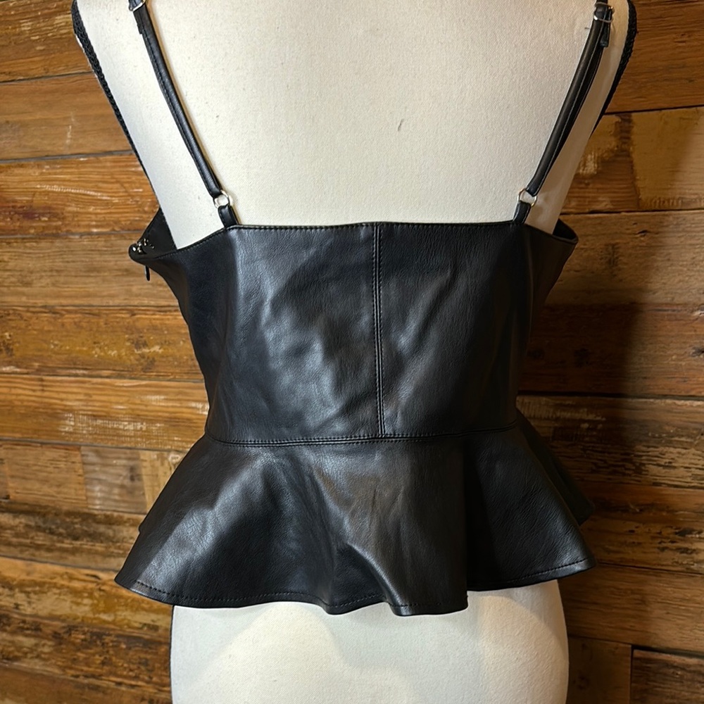 Black Peplum Leather Look Top medium Forever 21 - Picture 5 of 6